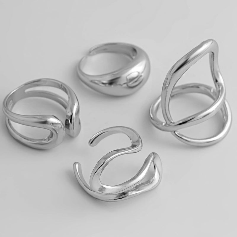 ANGLEQUEEN Chunky Silver Rings for Women Open Stacking Knuckle Ring Silver Adjustable Round Dome Rings Set Minimalist Irregular Statement Ring Women 2025 Fashion Jewelry - Image 3